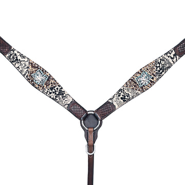 HILASON Western Horse Floral Snake Print Headstall Breast Collar Leather Brown